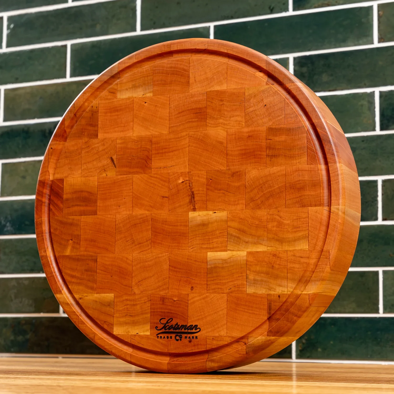 Cherry End Grain Round Butcher Block with Juice Groove - Image 9